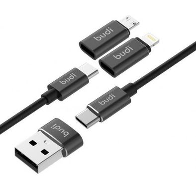Budi 6 in 1 Charge/Sync Cable 2.4A / 0.6M - أسود