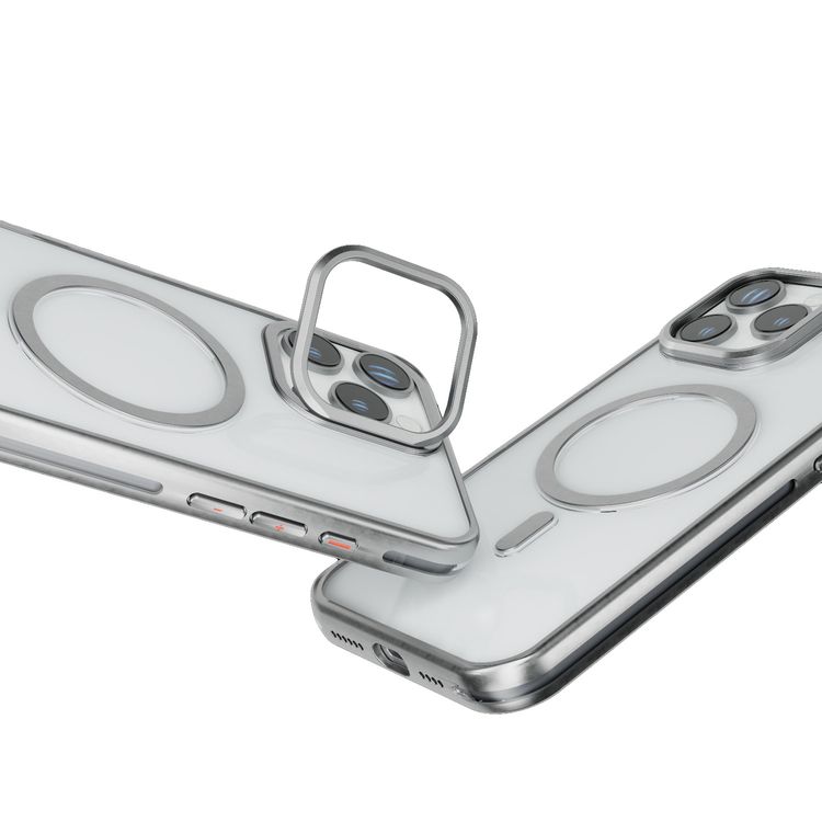 Levelo Elio PC Case with Camera Ring Stand for iPhone 16 Pro Max, Built-in Kickstand, MagSafe Compatible - Silver 