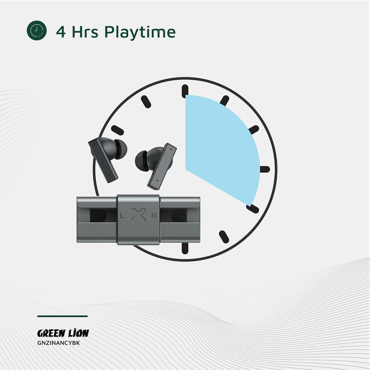 سماعات الأذن Green Lion ZINC Y TWS مع ميزة إلغاء الضوضاء النشطة ANC، بعلبة من سبيكة الألومنيوم، ميكروفون عالي الدقة، تقليل الضوضاء بمقدار 25 ديسيبل، نطاق نقل يصل إلى 10 أمتار - اللون الأسود.