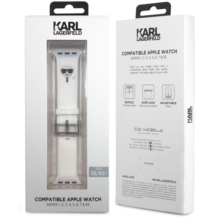 Karl Lagerfeld Strap Silicone Karl Head Logo For Apple Watch 38/40MM  -White