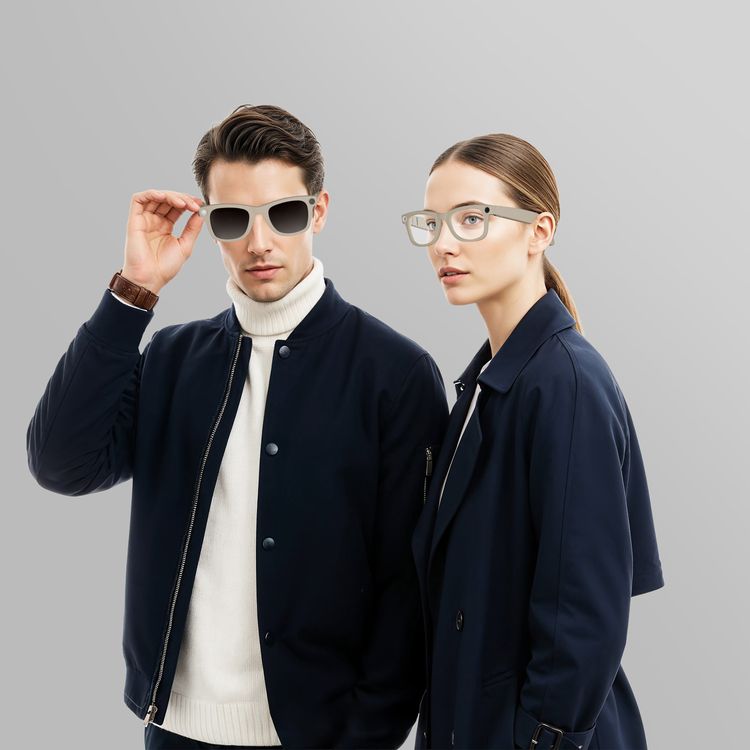 Green Lion Rayna AI Smart Glasses with ChatGPT-Powered Translation, Noise-Reduction Microphone, AI Voice Assistant, Transparent Lens, Blue Light Filter, 10 Hours Playtime, 1080 pixels Full HD Stabilized Video, Lightweight & Comfortable Frame - Beige