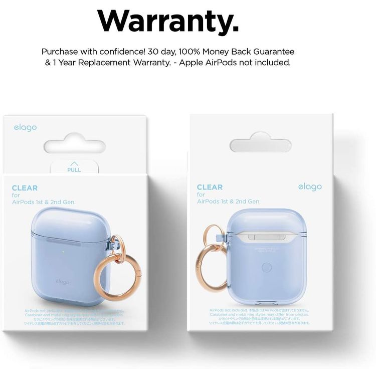 Elago Clear (TPU) Hang Case Compatible for Apple AirPods 1&2 Generation, Front LED Visible, Scratch Resistant, Drop Resistant, Dustproof and Absorbing Protective Cover