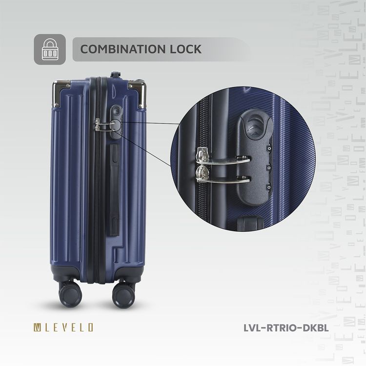 Levelo 3-Set ABS Luggage with Built-in Weighing Scale, Combination Lock, Iron Trolley, Double Wheels, Impact-Resistant Corners & Shock-Resistant, PP & Soft Rubber Handle - Dark Blue