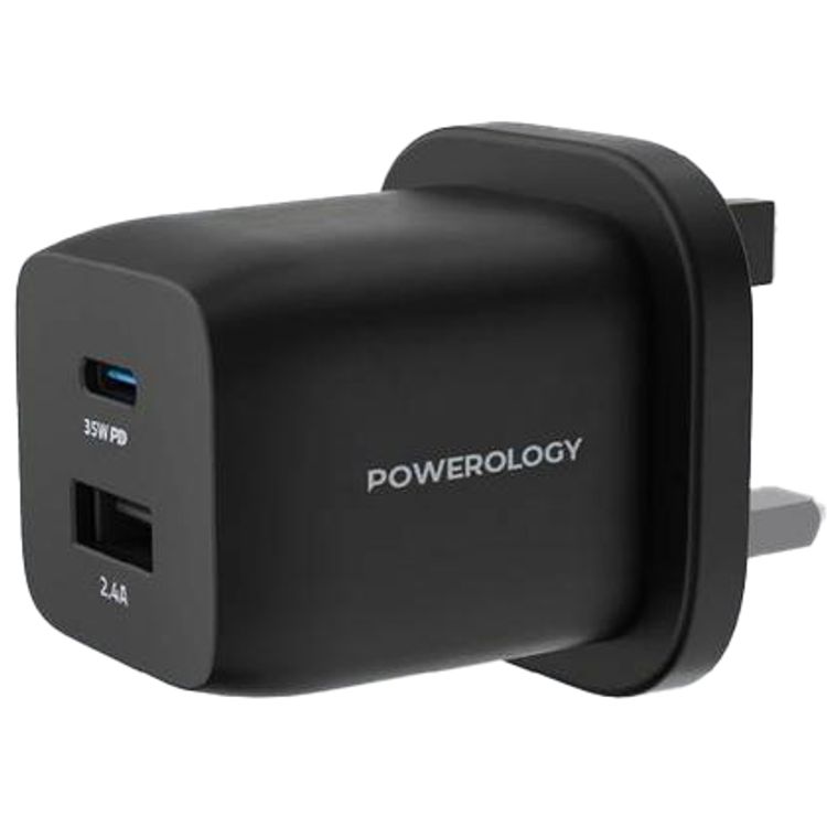 Powerology Dual Port Ultra-Quick Compact GaN Charger - Black