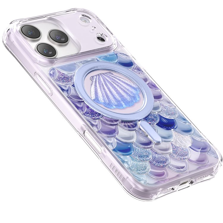 غطاء Levelo Pearl 3D Ocean لهاتف iPhone 17 Pro Max، بتصميم حجر القمر ثلاثي الأبعاد، متوافق مع MagSafe ومغناطيسات قوية، حواف مرتفعة للكاميرا والشاشة، مختبر للسقوط، زوايا ممتصة للصدمات بتقنية الكيس الهوائي، أناقة مستوحاة من المحيط - باللون الأرجواني.