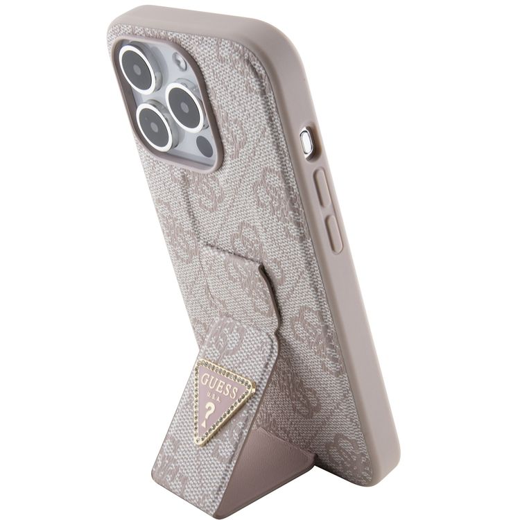 تخمين حقيبة جلدية بو Gripstand مع نمط 4G مثلث ستراس - القرنفل - iPhone 15 Pro