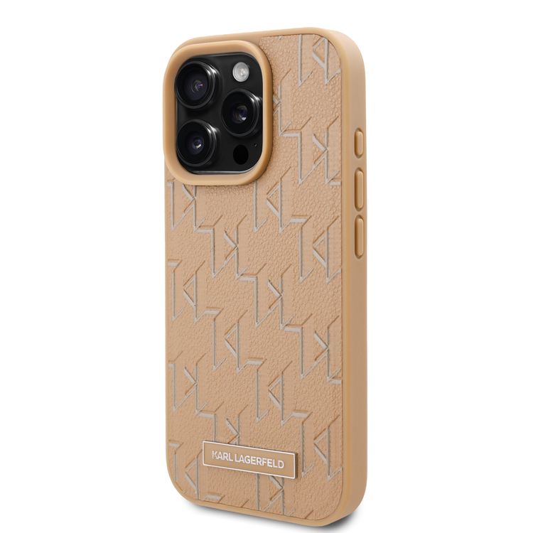 Karl Lagerfeld PU Hard Case for iPhone 16 Pro Max with Karl Lagerfeld Hot Stamp, Slim Profile, Lightweight, Sustainable Packaging, Comfortable Grip, Easy Snap-on  - Beige