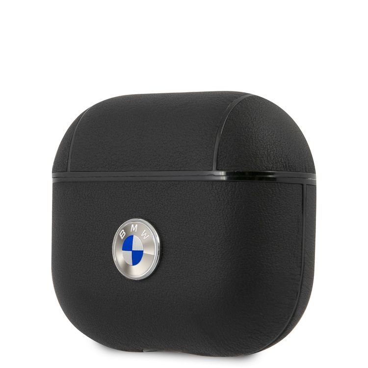 BMW Signature Collection PC Genuine Leather Case with Metal Logo Silver for Airpods 3 - Black