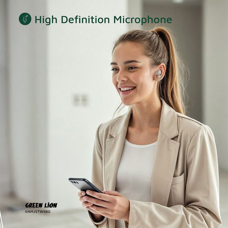 Green Lion Majestic True Wireless Earbuds TWS, High Definition Microphone, Voice Assistant Mode, Touch Control, Music Mode, Game Mode, ANC - Beige