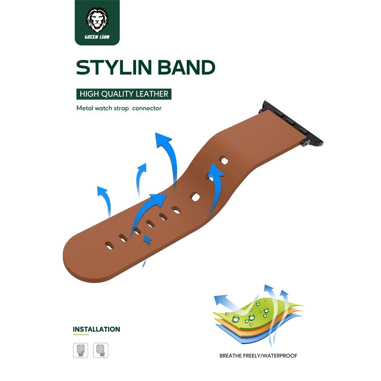 Green Lion Stylin Leather Watch Strap Band for Apple Watch 42/44mm, Metal Buckle Lock, Water & Sweat Resistant, 360° Twist, Breathable & Comfortable, Skin-Friendly - Red