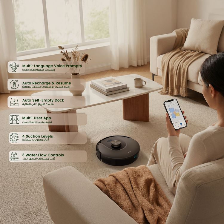 Green Lion Smart Robot Vacuum Pro with 4000Pa Suction Power, Sweeping & Mopping Functions, 140 Minutes Runtime, Auto-Recharge & Resume, Obstacle Detection - Black