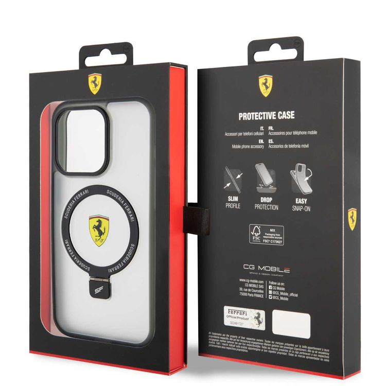 Ferrari iPhone 15 Pro Max For Magsafe Ring Stand Case - Transparent