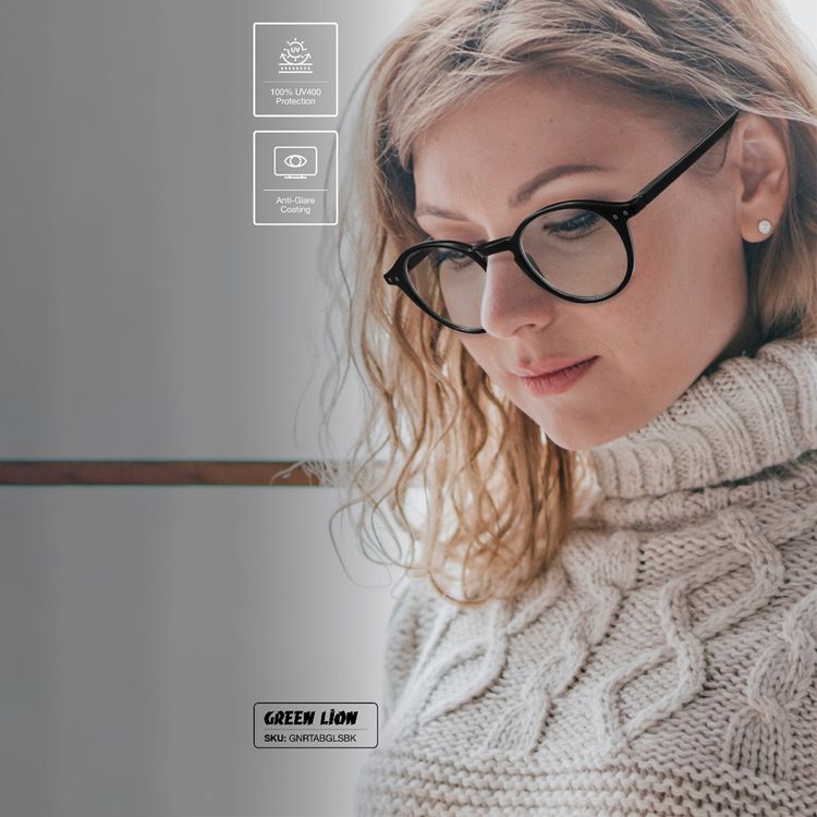 نظارات جرين ليون ريتينكس المانعة للضوء الأزرق مع طلاء مانع للتوهج، حماية UV400، عرض الذراع 145 مم، تقليل إجهاد العين، عرض العدسة 48 مم، راحة الليل، عرض الجسر 21 مم، مكافحة إجهاد العين الرقمي - أسود
