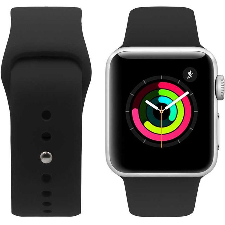 iGuard by Porodo Silicone Watch Band, Fit & Comfortable Replacement Wrist Band, Adjustable Straps Compatible for Apple Watch 44mm / 42mm - Black