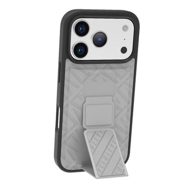Levelo Morphix Cuero GripStand Case for iPhone 17 Pro Max, Raised Bezels for Camera & Screen, Shock-Resistant Bumper, Secure Hold, Horizontal & Vertical Viewing - Cloud Gray