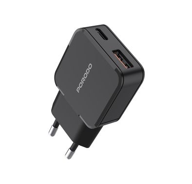 Porodo Dual-Port Mini Wall Charger with USB-A & USB-C Por...