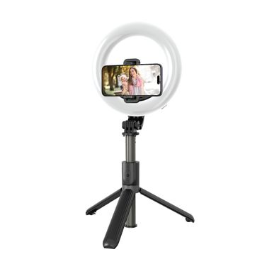 Green Lion Ring Light 6-inch Selfie Stick Tripod, Bluetooth Remote Control, Foldable Legs - Black