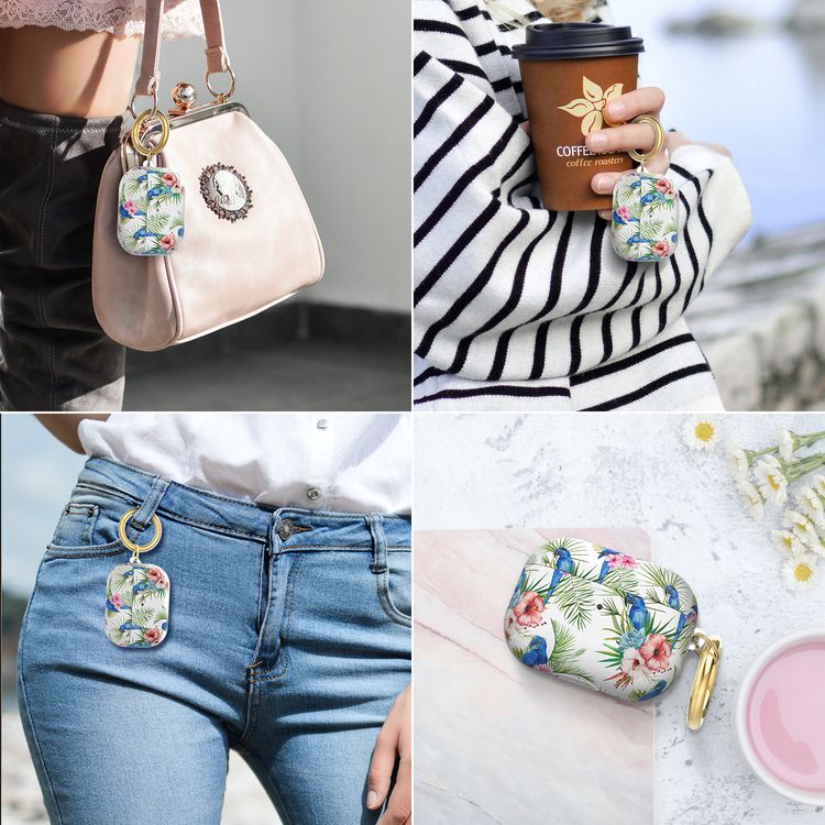 AhaStyle Premium TPU Rugged Hard Shell Design Case with Anti-Lost Ring Compatible for AirPods Pro, Scratch Resistant, Shock Absorption, Drop Protection, & Dustproof Protective Hard Shell Cover Suitable with Wireless Charging - Parrot - AirPods Pro