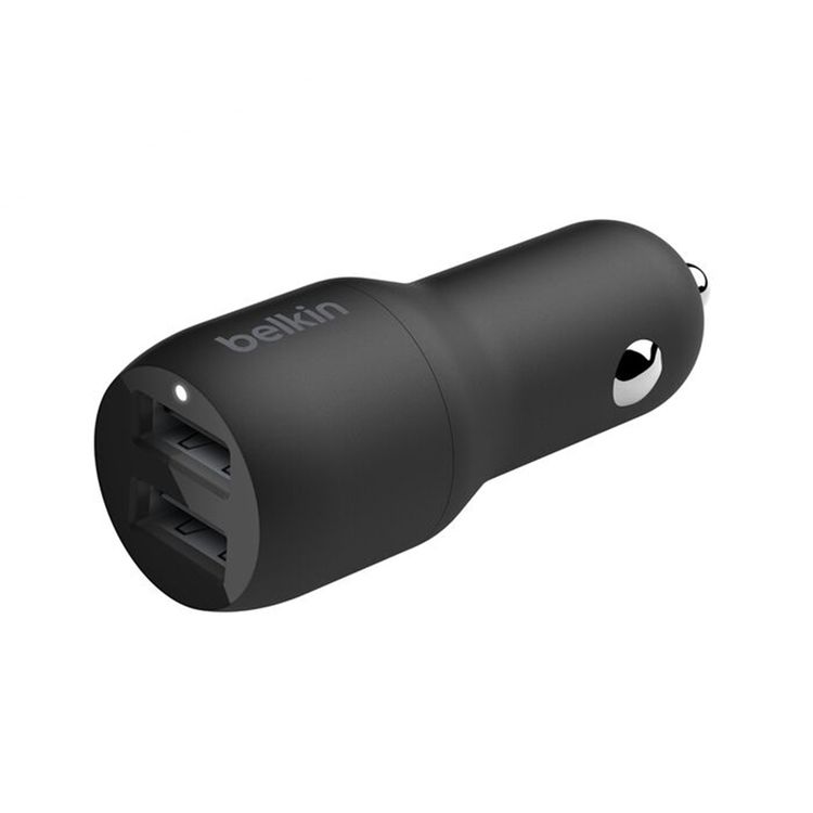 شاحن سيارة من بلكين بمنافذ USB-A مزدوجة، بقدرة إخراج 24 واط، تيار 4.8 أمبير - اللون الأسود