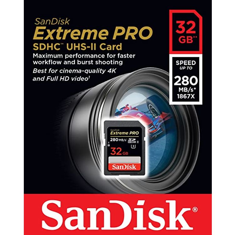 SanDisk 32GB Extreme PRO UHS-II/U3/C10 SDHC Memory Card SDSDXPK-032G-GN4IN - Black