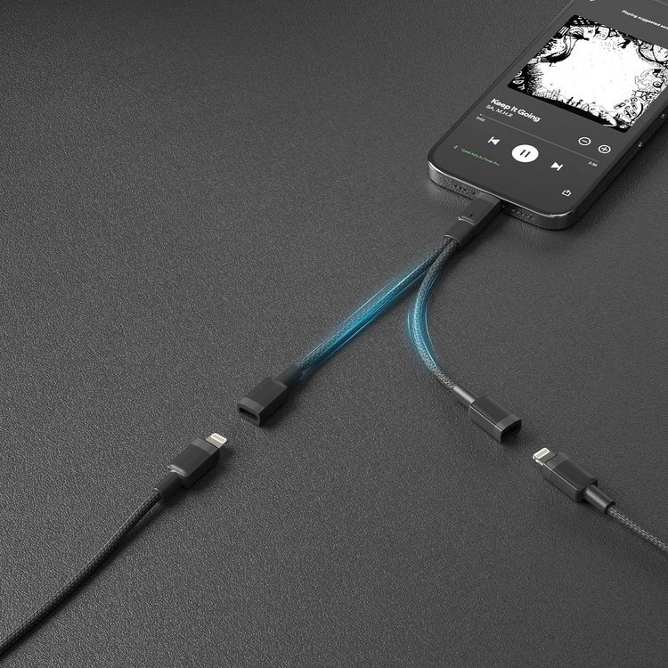 Porodo Lightning Connector Audio And Charge Adapter - Black - 12 cm
