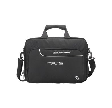 حقيبة حمل لأسلوب حياة Porodo لجهاز PS5، تخزين واسع، تصميم مقبض مريح، حزام كتف قابل للتعديل، إغلاق بسحّاب آمن - أسود