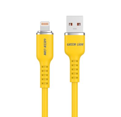Green Lion USB-A to Lightning Silicone Cable 1m, 480Mbps Transfer Speed, 12W, Fast Charging & Sync, More than 10,000 Bends Life Span, Safe & Secure - Yellow