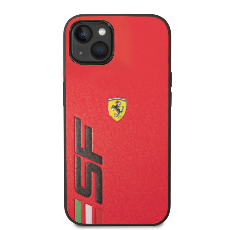 Ferrari PU Leather Case with Printed Big SF Logo iPhone 14 Plus Compatibility - Red