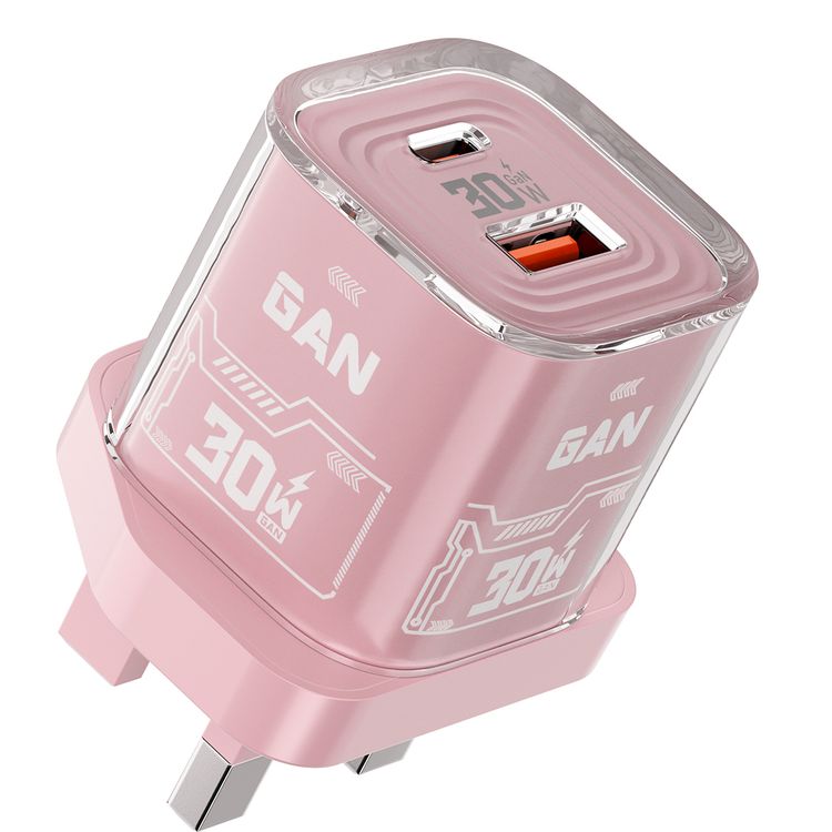 Porodo TEZCLARTÉ Quick Wall Charger with Dual Port Fast Charging, Flame Retardant Housing, Transparent Design, PD 30W USB-C Output, QC 20W USB-A Output - Pink