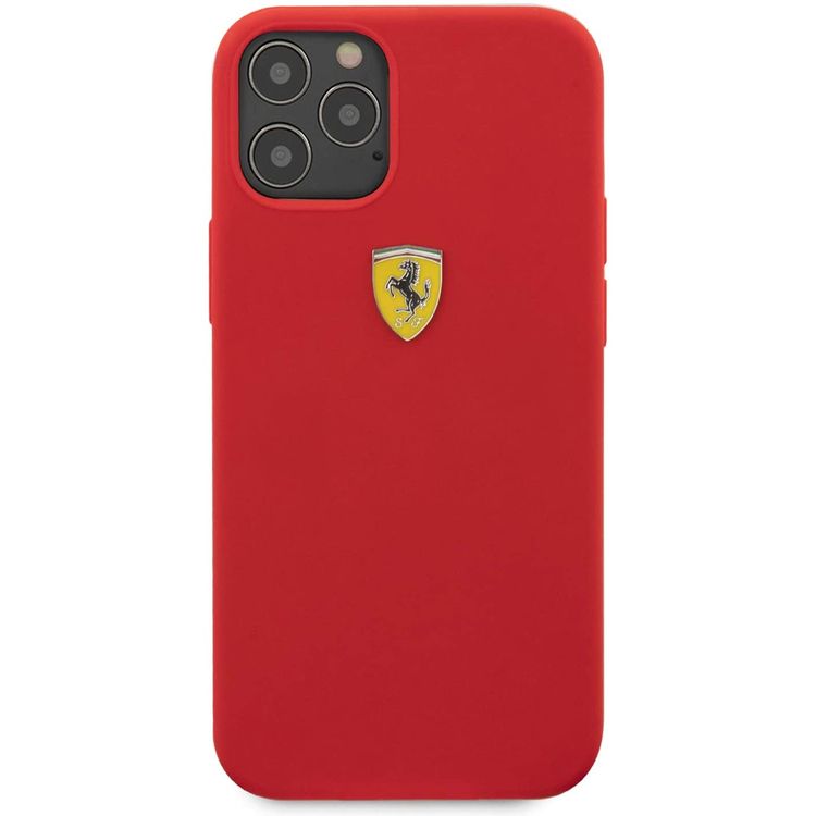 CG MOBILE Ferrari TPU On-Track Silicone Hard Case Metal Logo Compatible for iPhone 12 / 12 Pro (6.1") Shock & Scratches Resistant, Easy Access to All Ports (Cameras, Buttons & Speakers) Protective Back Cover Suitable with Wireless Chargers Officially Licensed - Red