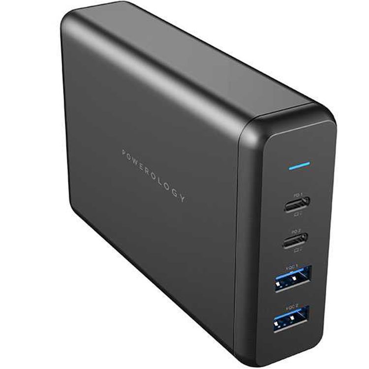 Powerology 4-Port Quick Charging Power Terminal with 156W Power Delivery, 3-Pin UK Plug, Laptop Charging Compatibility, PowerDash 3.0 Technology - Black