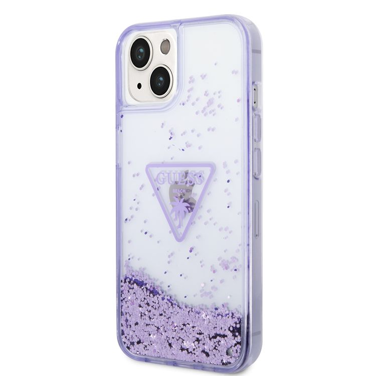 Guess Liquid Glitter Case With Translucent Triangle Logo - iPhone 14 - Purple