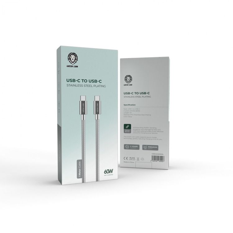 Green Lion Type-C to Type-C 60W 1Meter  - Silver