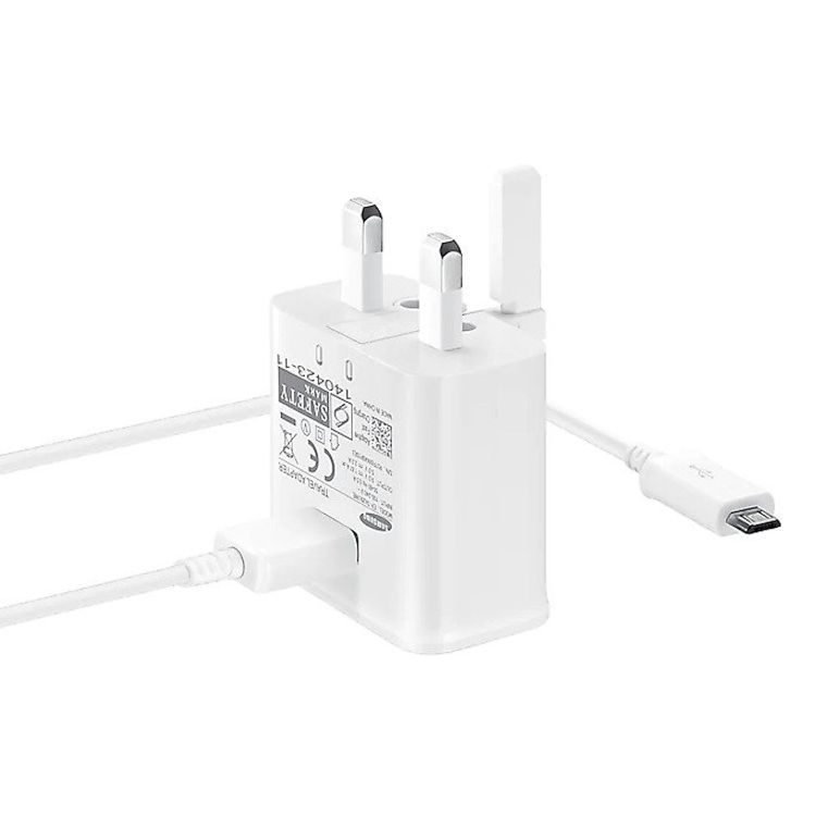 Samsung Wall Charger 3pin with Micro USB Cable, Fast Charging Travel Adapter, Flat TA Charger Compatible for Micro-USB Devices - White
