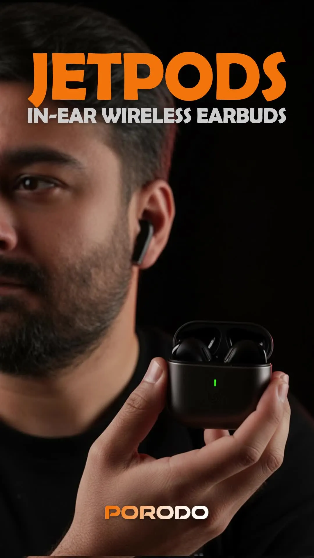 Porodo Soundtec Jetpods In-Ear Wireless Earbuds with 5 Hours Music Playback Time, Bluetooth Version 5.4, 10m Transmission Range, Type-C Charging, Immersive Audio, Ergonomic Fit, Hands-Free Call - Black