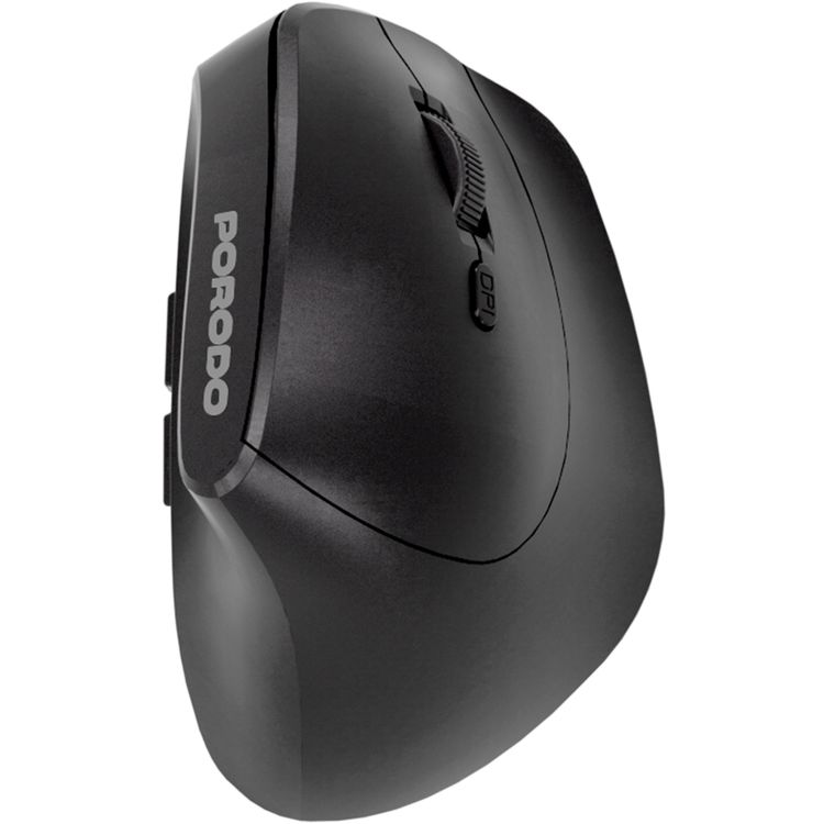 Porodo Vertical 4000 DPI Wireless Mouse with 500mAh Battery Capacity, Bluetooth Version 5.1, 10m Effective Range,  2.4GHz Wireless Connectivity, Adjustable DPI, Plug & Play, Ergonomic Design - Black