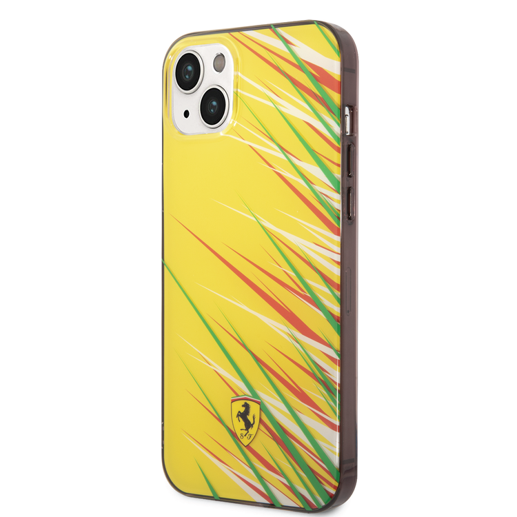 Ferrari PC/TPU Case with Double Layer Grass Print iPhone 14 Plus Compatibility - Yellow
