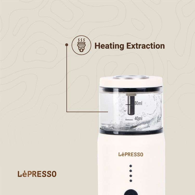  LePresso Portable Espresso Machine,  Food Grade Stainless Steel, 2500mAh x3 Battery Capacity, 80mL Water Tank Capacity - White
