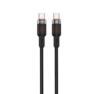 Porodo Braided Type-C to Type-C Cable with 60W Power Delivery, 1.2m Cable Length, 480Mbps Transfer Speed, More than 15,000 Bends Lifespan, Tangle-Free Design - Black