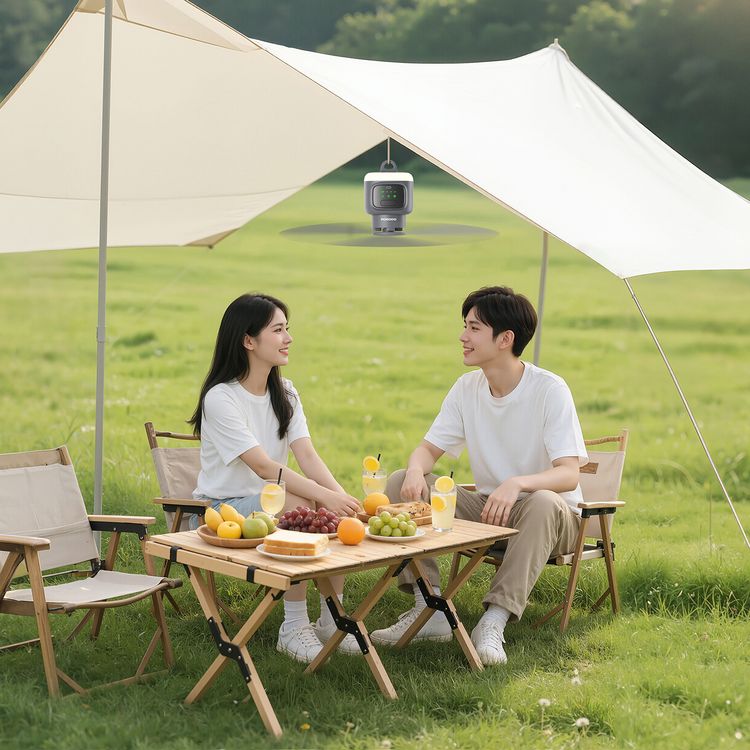 Porodo Lifestyle Camping Rechargeable Ceiling Fan with 12000mAh Battery Capacity, Adjustable Wind Speed, Low-Noise Operation, 4 Speed Levels, Remote Controller - Gray