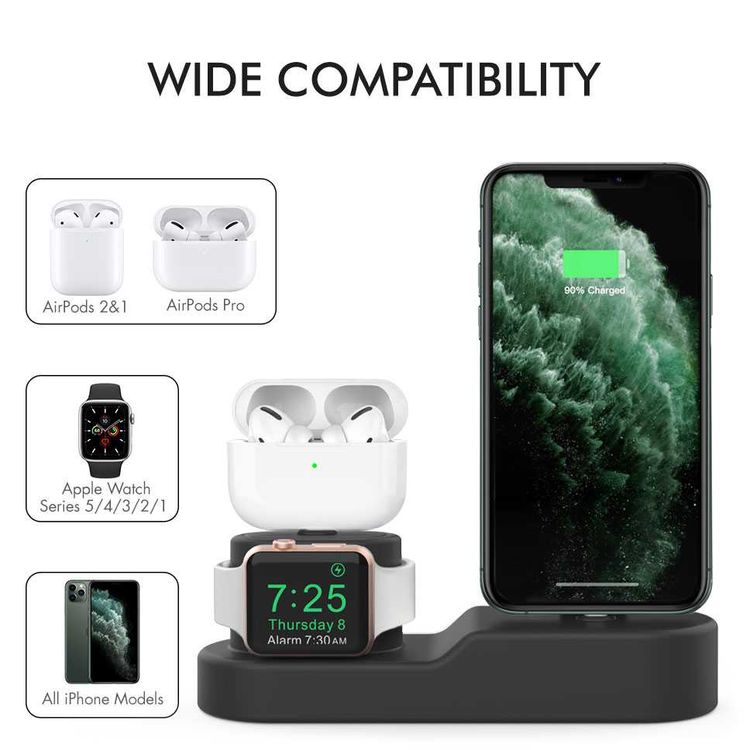 3-in-1 Silicone Charging Dock Stand for iPhone, AirPods Apple