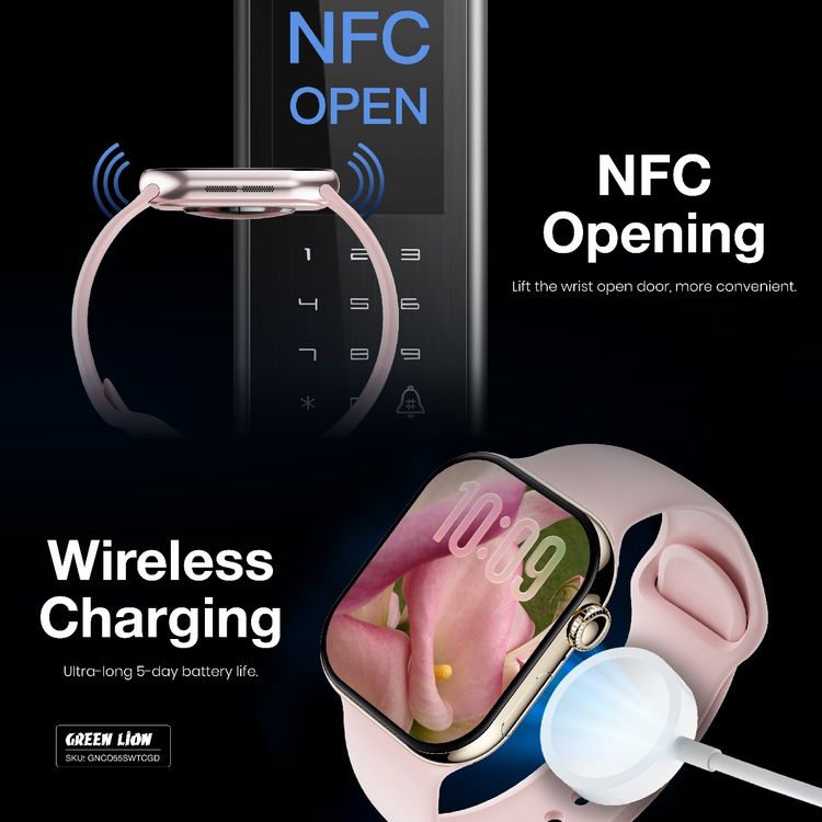 Green Lion Communicate Smart Watch with 2.07" IPS Dispaly, 380mAh Battery Capacity, Wireless Charging, AI Voice Assistant, 1GB Flash, 3-5 Days Working Time - Rose Gold