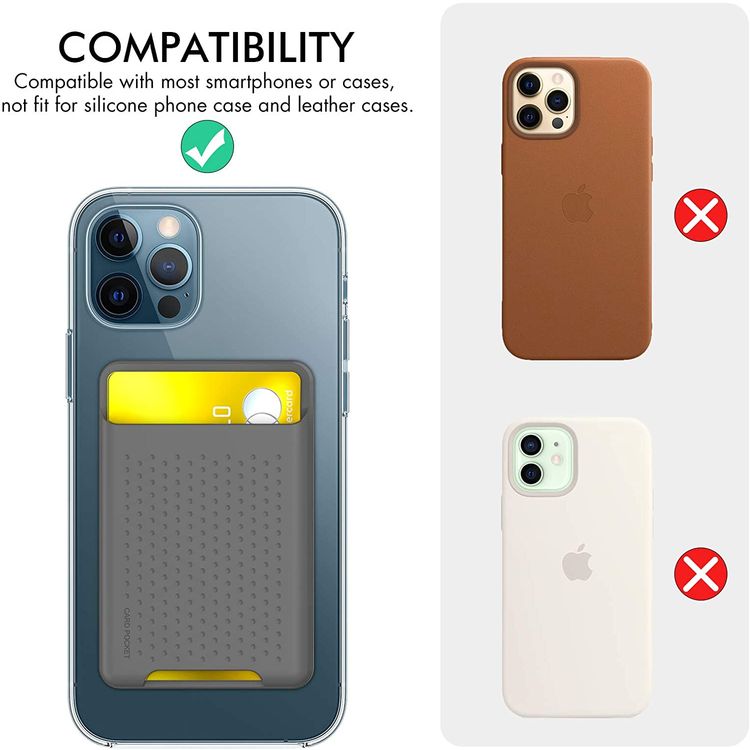 AhaStyle Silicone Card Holder for Smartphone, Phone Back Slot Silicone Wallet Pouch Card ID & Credit Card, Slim Card Holder with iPhone/Android/Samsung Galaxy Dark Gray