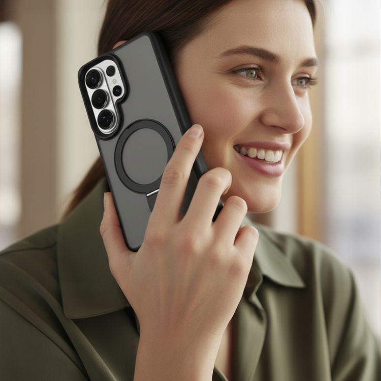 Levelo Verona MagSafe Kickstand Hybrid Case for Samsung S26 Ultra, Shock-Resistant Bumper, Multi-Functional Ring Kickstand, Drop protection - Black