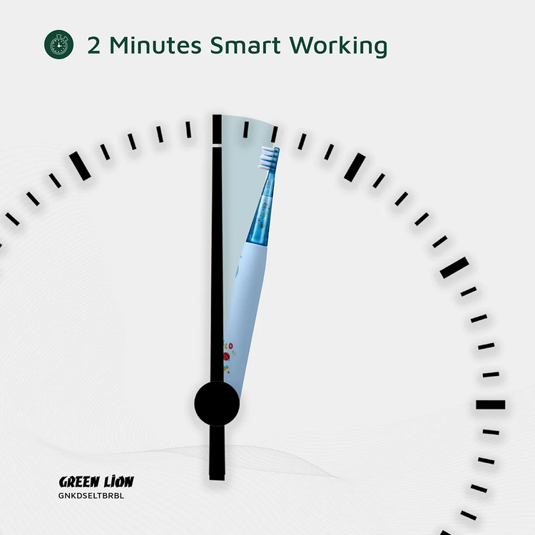 Green Lion Kids Electric Toothbrush with 3 Function Modes, 60 Days Working Time, Food-Grade Bristles, Waterproof, Shining Lights, 500mAh Battery Capacity - Blue