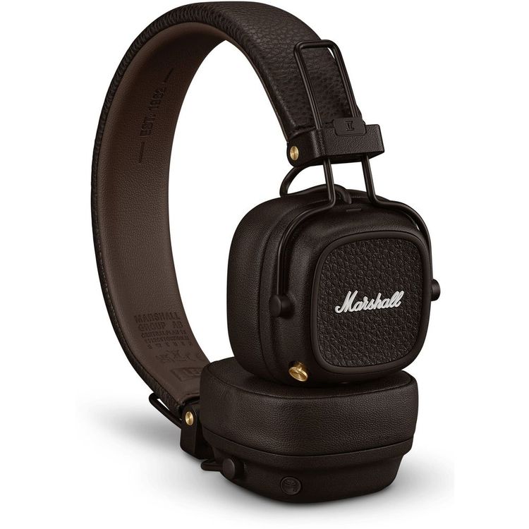 Marshall Major V Wireless On-Ear Headphones with Rugged & Foldable Design, Wireless Charging, 3 Hours Charging Time, Customizable M-Button, Bluetooth 5.3,Up to 100 Hours Play Time - Brown 