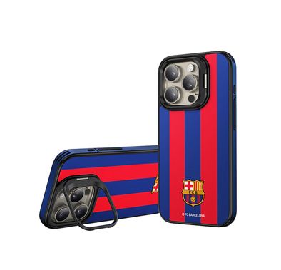 جراب مغناطيسي لنادي برشلونة لكرة القدم لهاتف iPhone 16 Pro Max متوافق مع MagSafe، حامل مدمج، مادة جلد صناعي فاخر، مغناطيس نيوديميوم، حماية ضد الصدمات، مصنوع يدويًا - خطوط زرقاء وعقيقية