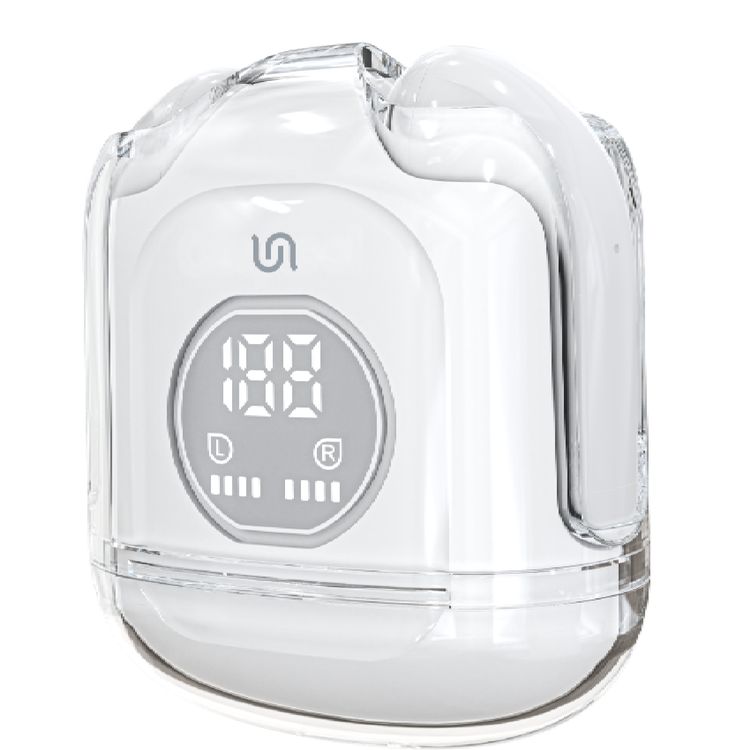 Porodo Soundtec Lucid True Wireless with Transparent Design, Digital Display, Ergonamic Design, Touch Control, 5 Hours Playtime, Type-C Charging - White