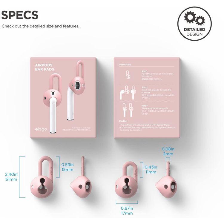 Elago Silicone Earpad For Apple AirPods 1/2 Generation, Two Sizes, Premium Silicone, Suitable for Jogging, Cycling, Gym and Other Fitness Activities