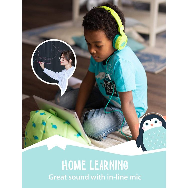 Planet Buddies Kids Wired Headphones with 85 dB Volume Limited, Plug and Play, Lightweight and Comfortable Design, 40 mm Driver Size, Adjustable Headband Suitable for Children (Penguin) - Light Blue